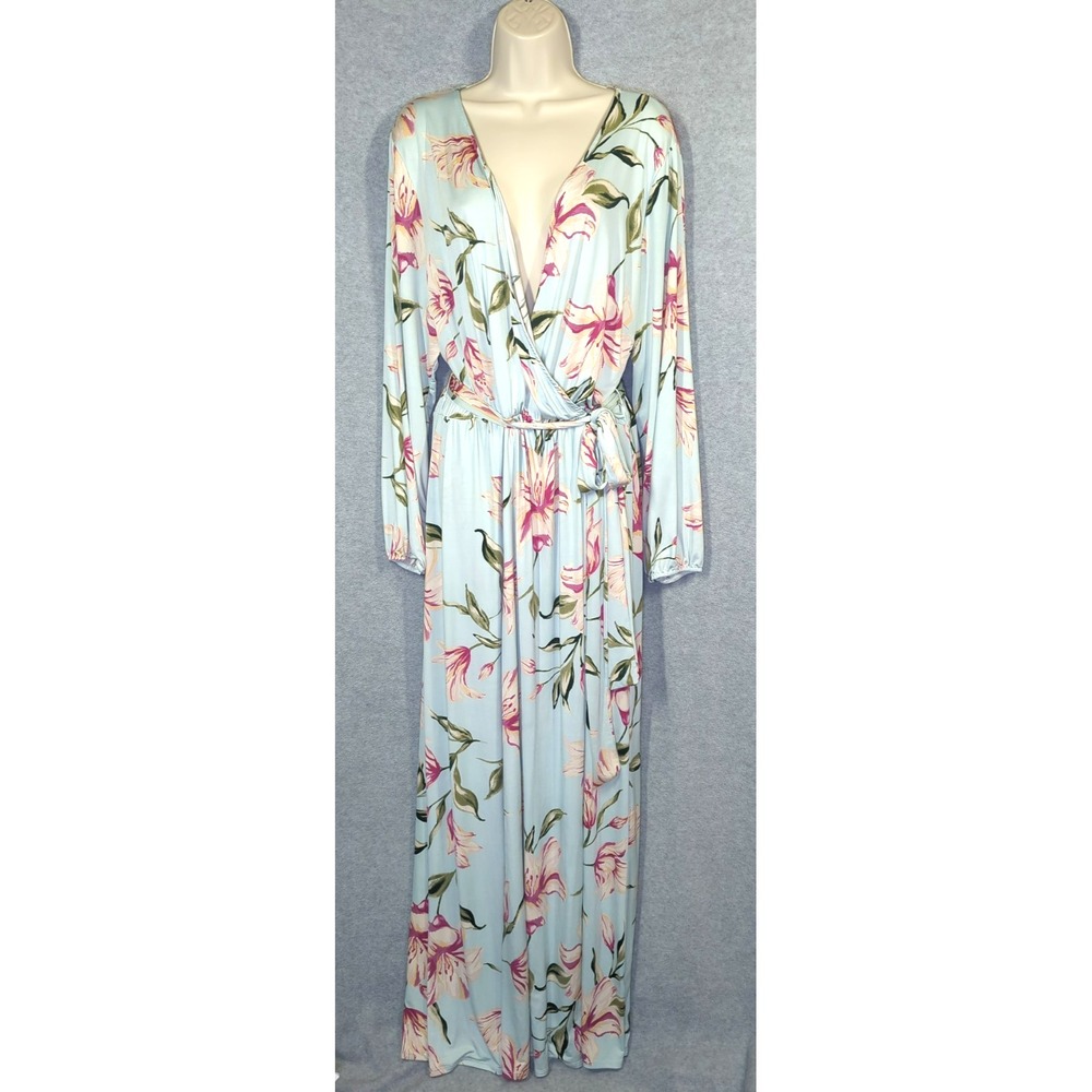 Fashion To Figure Maxi Dress Plus Size 3X Tropical Lg Sleeve Old Hollywood Glam